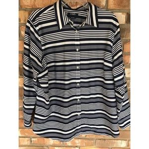 Chaps Women’s Chaps Navy and White Long Sleeve Button Down Shirt Size 2X